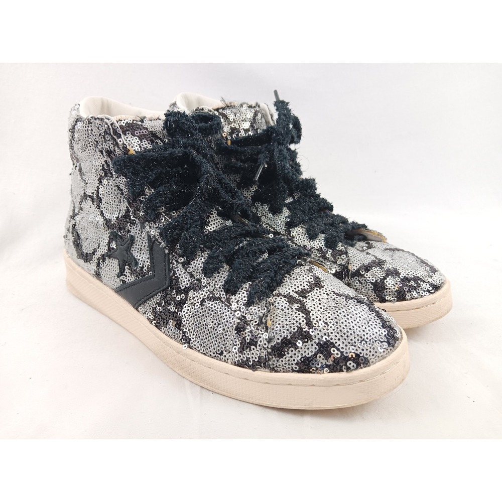 Converse Pro Leather High Top Sequin Snakequins Black Silver Sneakers Women's‎ 9 - Picture 2 of 11